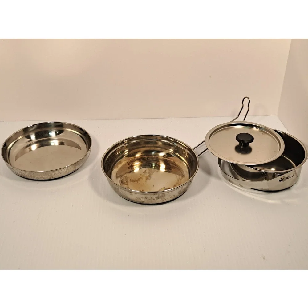 Stainless Steel Camping Mess Kit Nesting Pot Pan Plate Set Silver 7.5 Inch
